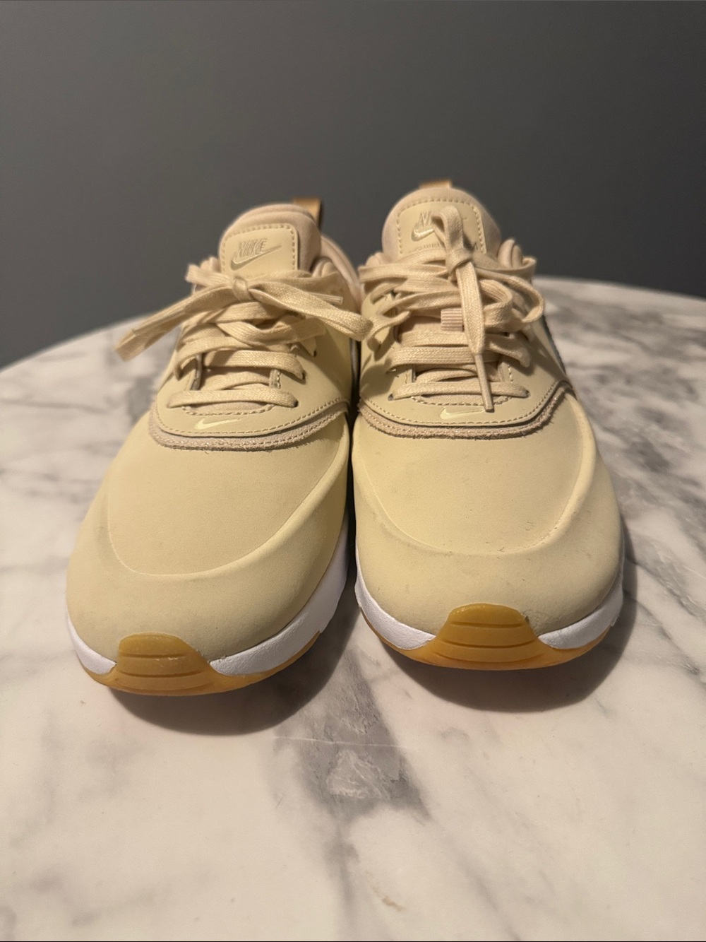 Nike Women's Cream and Yellow Accented Low-Top Sneakers